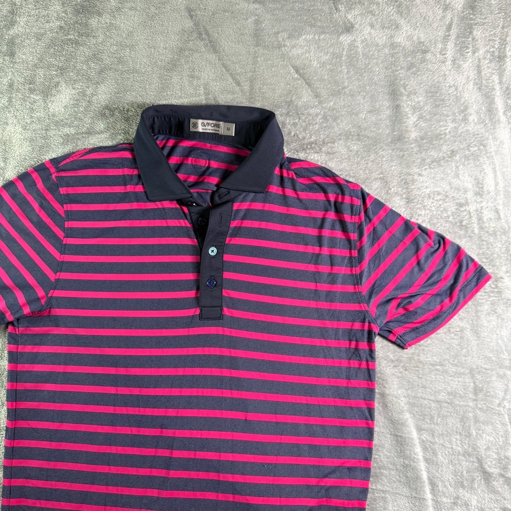 G/FORE Mens Striped Golf Polo Shirt Pink/Blue Short Sleeve - Size M